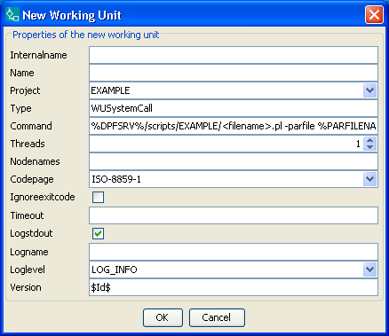 Screenshot of DPF Director showing the dialog to create an new working unit
