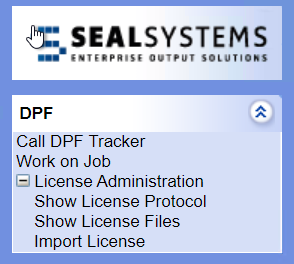 Left sidebar menu of SEAL Control Center